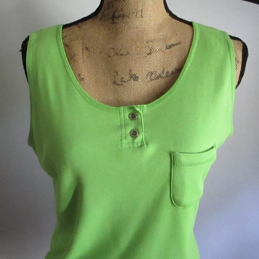 Vintage 80s Pistachio Green Henley Tank Top Sleeveless M - Picture 8 of 17